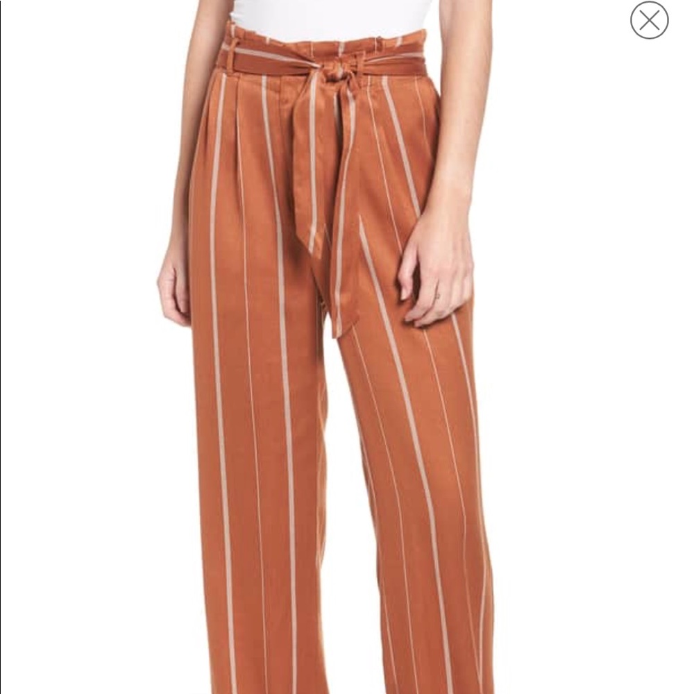 Rust cider stripe paper bag tie high waist pants